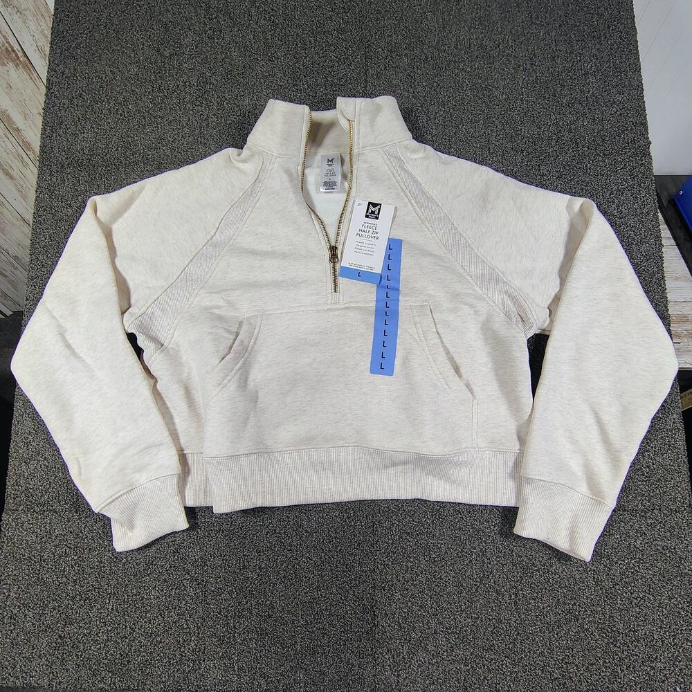New Member's Mark Women's Size L Relaxed Cropped Fleece Half-Zip Pullover